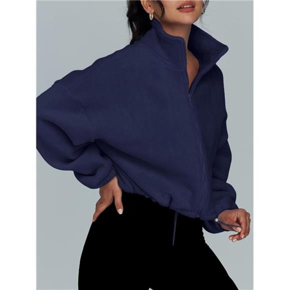 Womens Ultra Soft Hoodies Oversized Long Sleeve Sweatshirts - Dark Blue Jacket - Picture 3 of 6